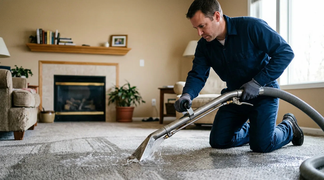 Water damage restoration technician working near Champlain, VA